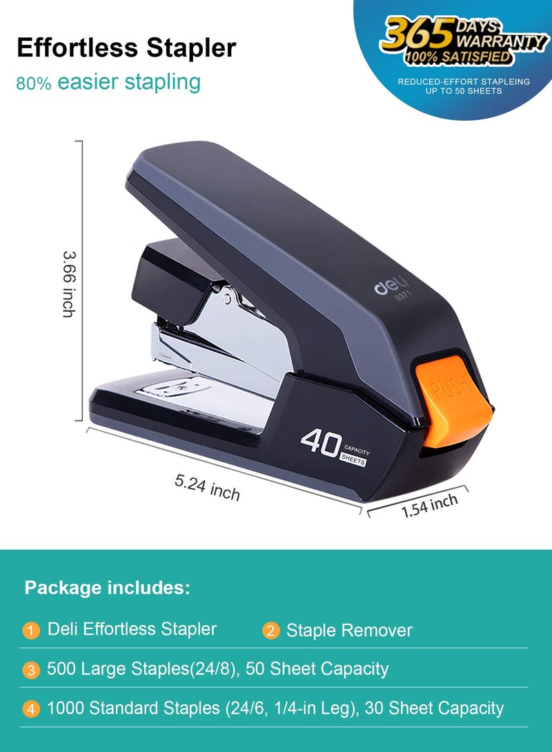 Leven Deli Effortless Desktop Stapler, 40 Sheet Capacity, One Finger Touch Stapling, Easy to Load Ergonomic Heavy Duty Stapler, Includes 1500 Staples and Staple Remover - Image 2