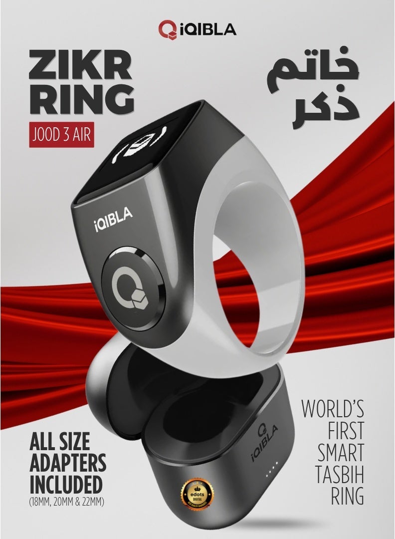 iQIBLA Smart Zikr Ring Jood 3 Air with Qibla Direction, Tasbih Counter, Prayer Reminder, Step Tracking & Charging Box - Image 1