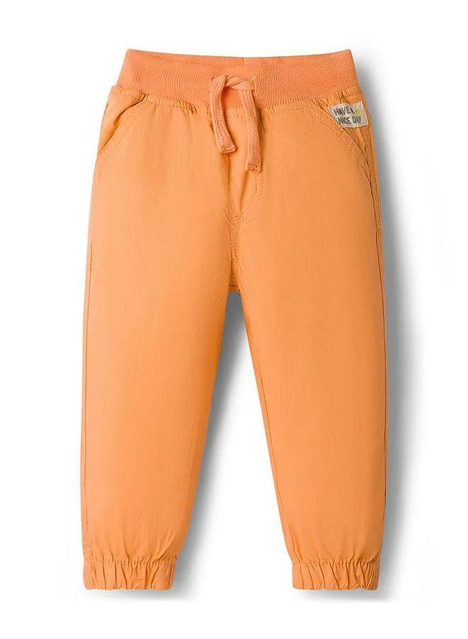 Babyhug Babyhug Poplin Cotton Woven Full Length Trouser Pant with Patch & Pockets - Orange