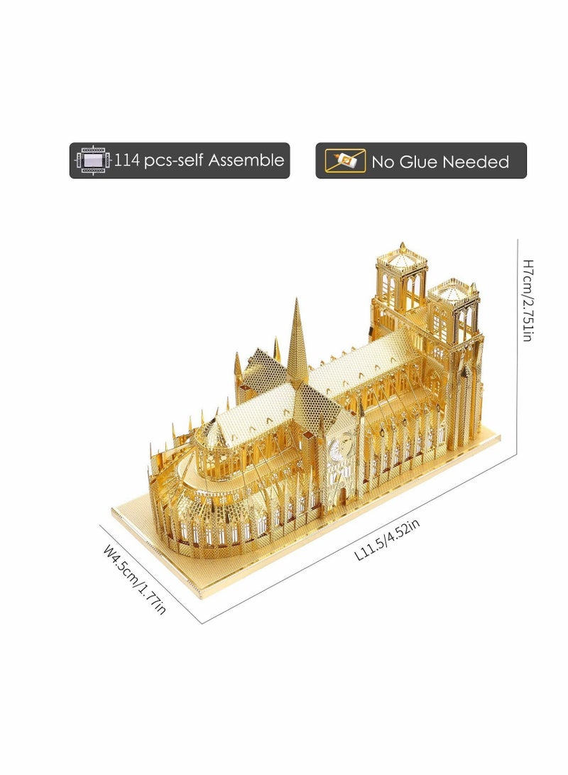 Y&D 3D Metal Puzzle for Adults, Gold Notre Dame De Paris Church Model Kit, French Cathedral Architecture Building Kits, Brain Teaser - Image 2