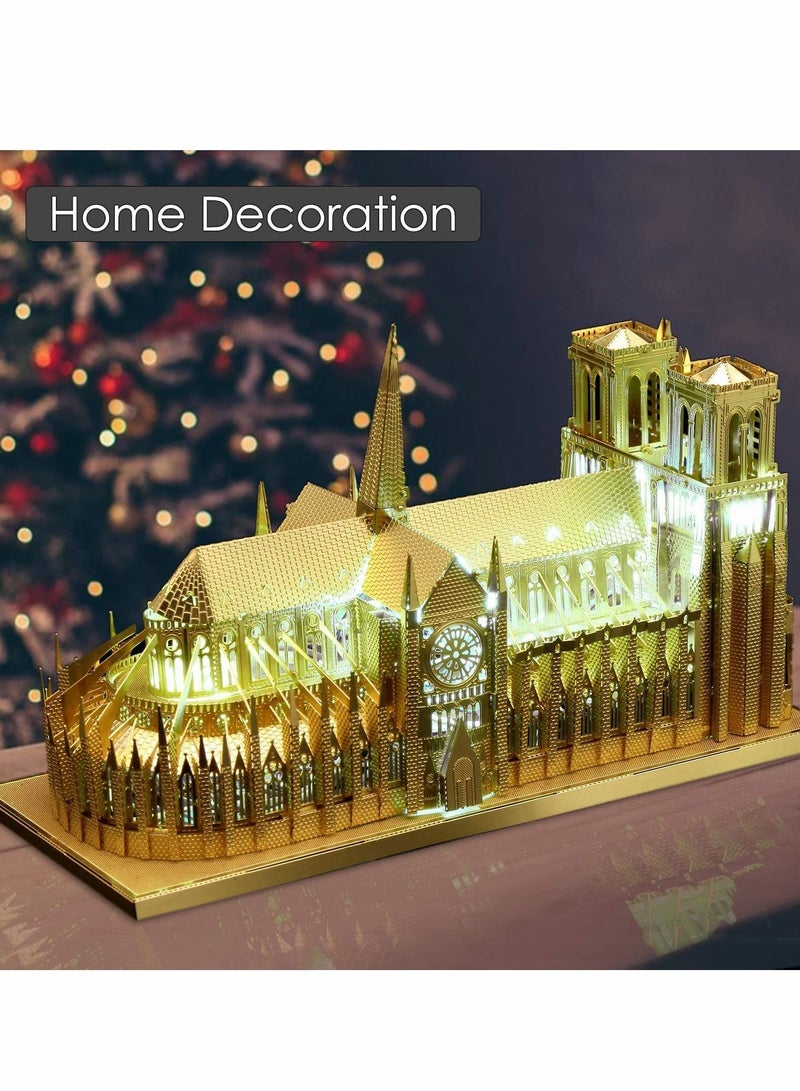 Y&D 3D Metal Puzzle for Adults, Gold Notre Dame De Paris Church Model Kit, French Cathedral Architecture Building Kits, Brain Teaser - Image 4