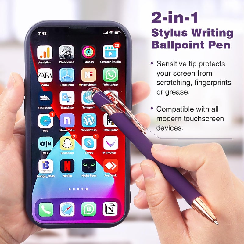 Bribobo 6 Pack Ballpoint Pen 2-in-1 Stylus Retractable Ballpoint Pen with Stylus tip, Metal Stylus Pen for Touch Screens, 1.0 mm Black Ink, 6 Different Color - Image 5