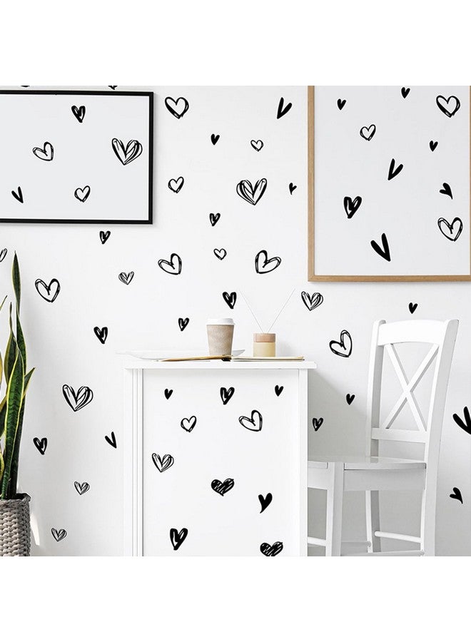 hanlongyu 90 Pcs Black Heart Stickers Vinyl, hanlongyu 3D Heart Valentine Wall Stickers, Romantic Love Wall Decals Window Flakes Hearts Decal for Baby Bedroom Murals Removable Nursery Kids Room Decor - Image 3