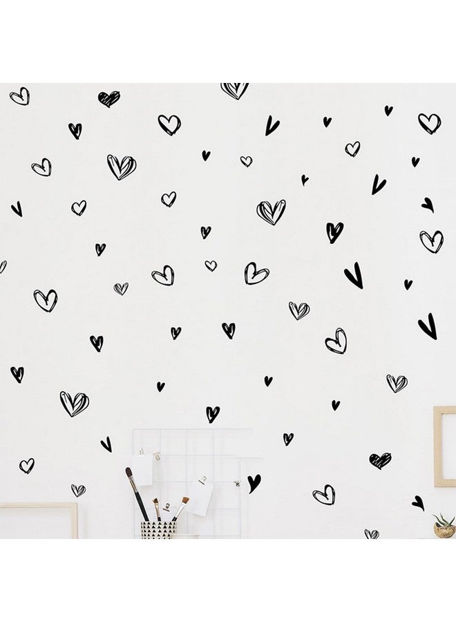 hanlongyu 90 Pcs Black Heart Stickers Vinyl, hanlongyu 3D Heart Valentine Wall Stickers, Romantic Love Wall Decals Window Flakes Hearts Decal for Baby Bedroom Murals Removable Nursery Kids Room Decor - Image 1