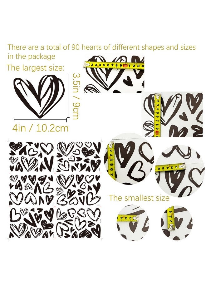 hanlongyu 90 Pcs Black Heart Stickers Vinyl, hanlongyu 3D Heart Valentine Wall Stickers, Romantic Love Wall Decals Window Flakes Hearts Decal for Baby Bedroom Murals Removable Nursery Kids Room Decor - Image 2
