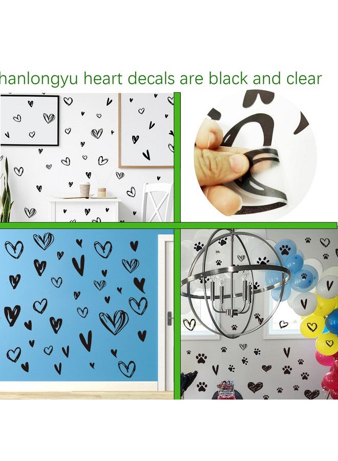 hanlongyu 90 Pcs Black Heart Stickers Vinyl, hanlongyu 3D Heart Valentine Wall Stickers, Romantic Love Wall Decals Window Flakes Hearts Decal for Baby Bedroom Murals Removable Nursery Kids Room Decor - Image 4