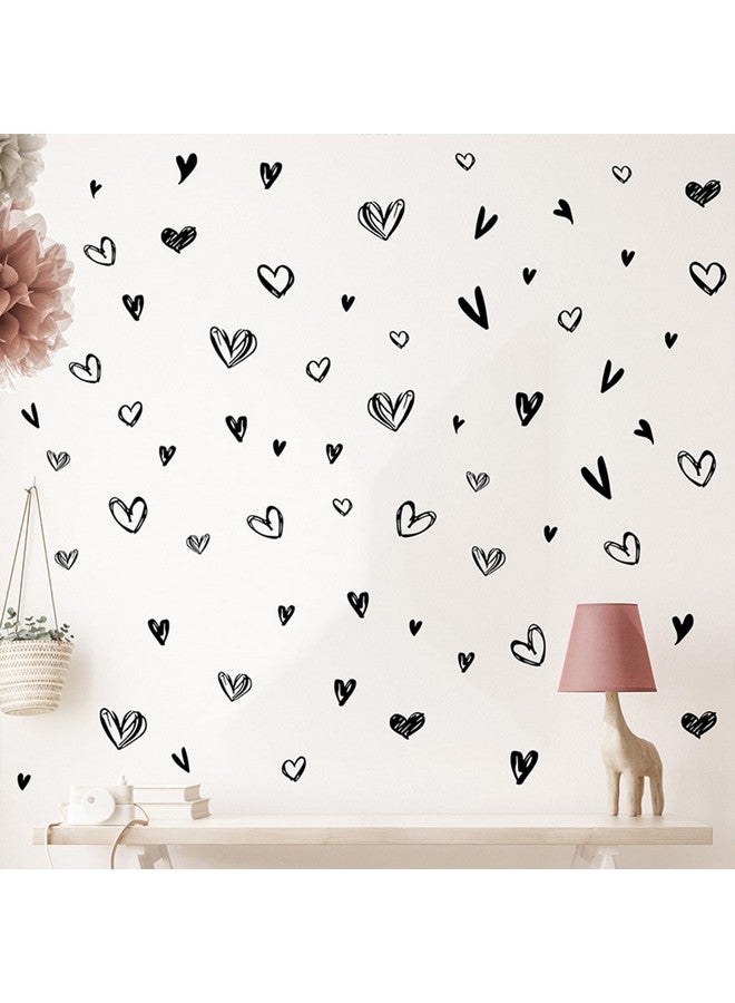 hanlongyu 90 Pcs Black Heart Stickers Vinyl, hanlongyu 3D Heart Valentine Wall Stickers, Romantic Love Wall Decals Window Flakes Hearts Decal for Baby Bedroom Murals Removable Nursery Kids Room Decor - Image 5