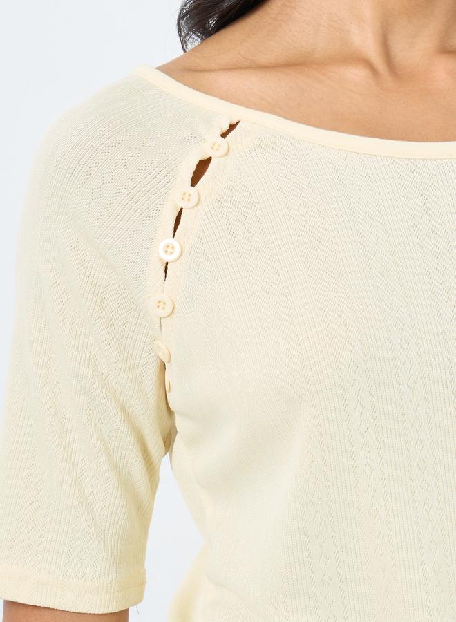 تايك تو بلوزة محبوكة بأزرار ذات ملمسين مختلفين - Image 3