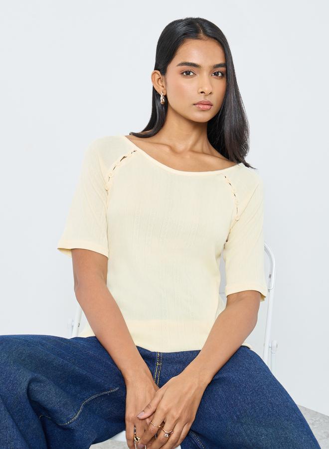 تايك تو بلوزة محبوكة بأزرار ذات ملمسين مختلفين - Image 1