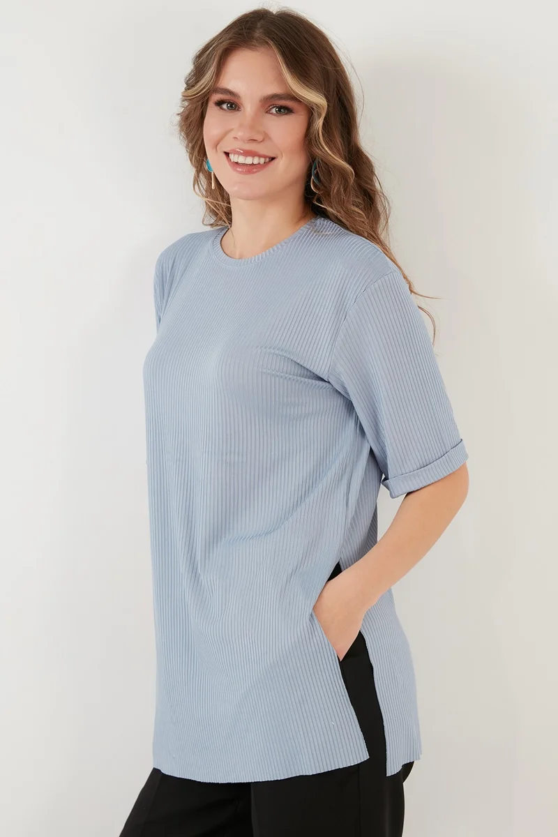 ليلا Oversize Crew Neck Slit Detailed Blouse Women's Blouse 5863683