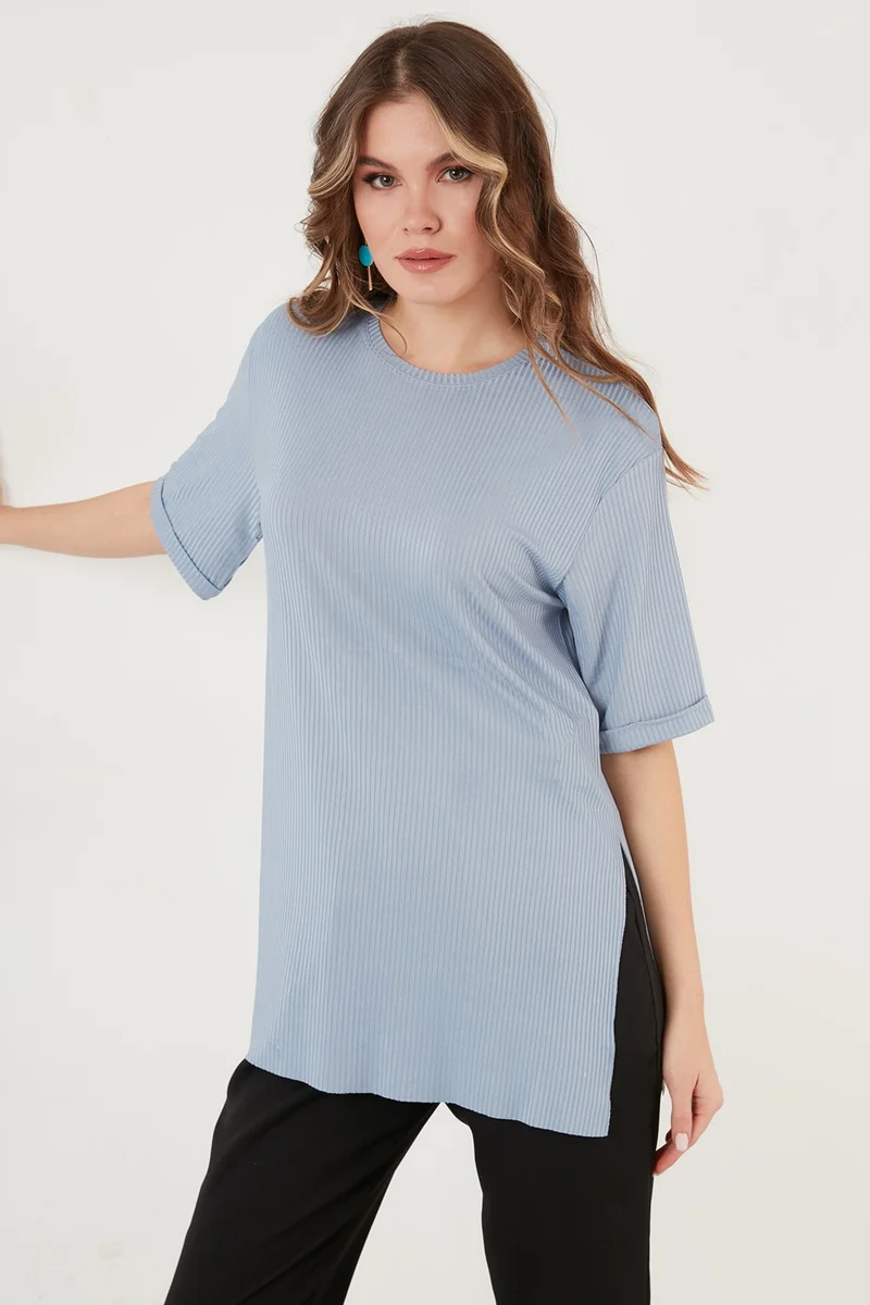 ليلا Oversize Crew Neck Slit Detailed Blouse Women's Blouse 5863683
