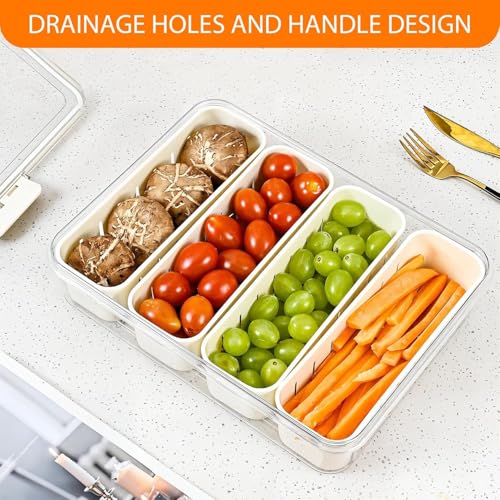 Qshare Fridge Storage Container Box - Plastic Transparent Refrigerator Organizer for Kitchen with Drain Plates, Handle & Airtight Lid, Storage Dabba Box for Fruits, Vegetables (1, 8 Drain Plates) - Image 4