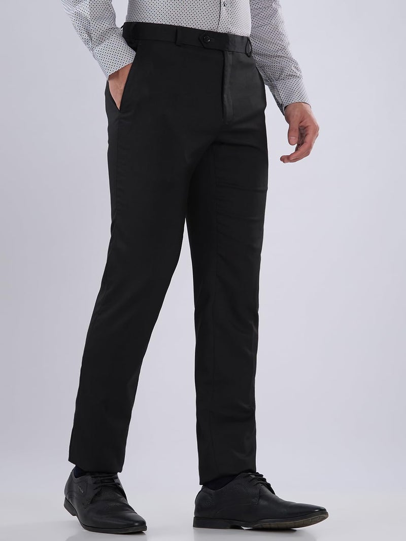 Raymond Men's Slim Fit Formal Trousers, Poly Viscose Lycra Blend, Structure Pattern | Black - Image 3
