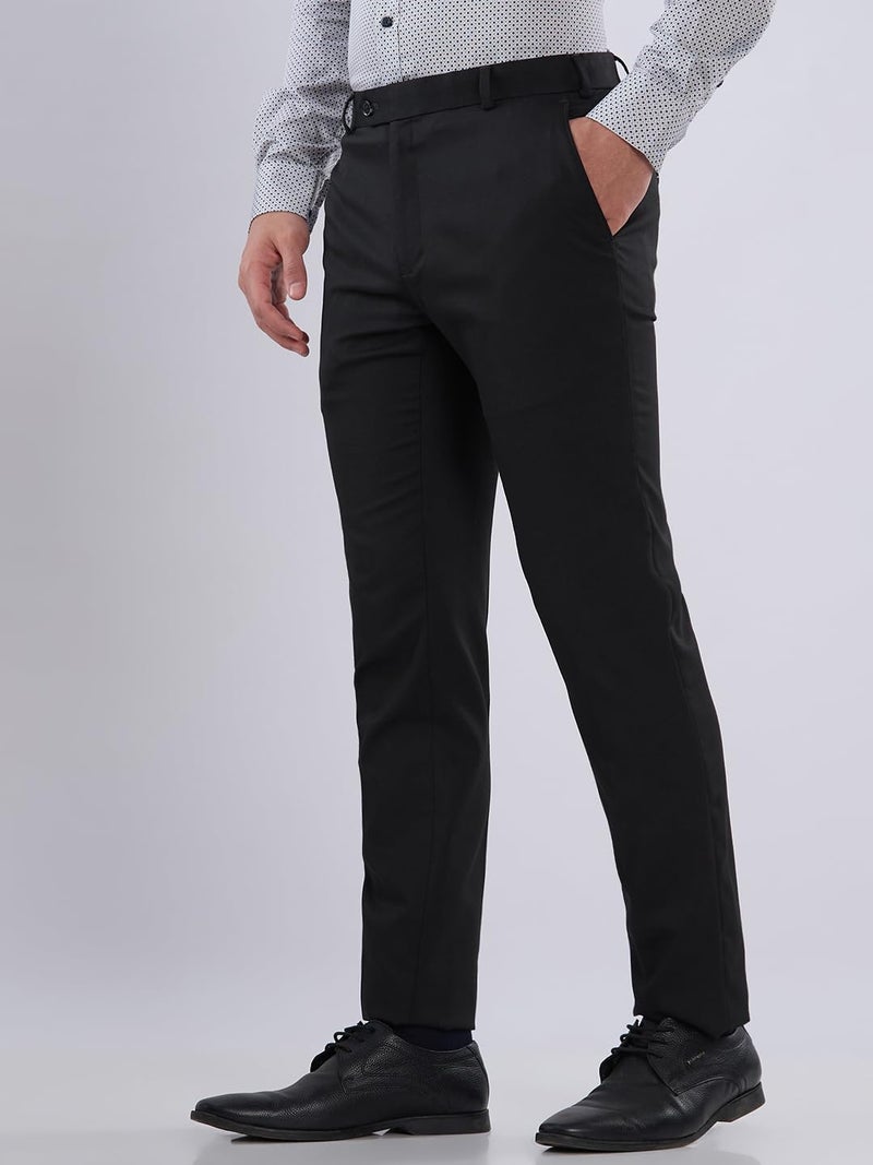 Raymond Men's Slim Fit Formal Trousers, Poly Viscose Lycra Blend, Structure Pattern | Black - Image 2