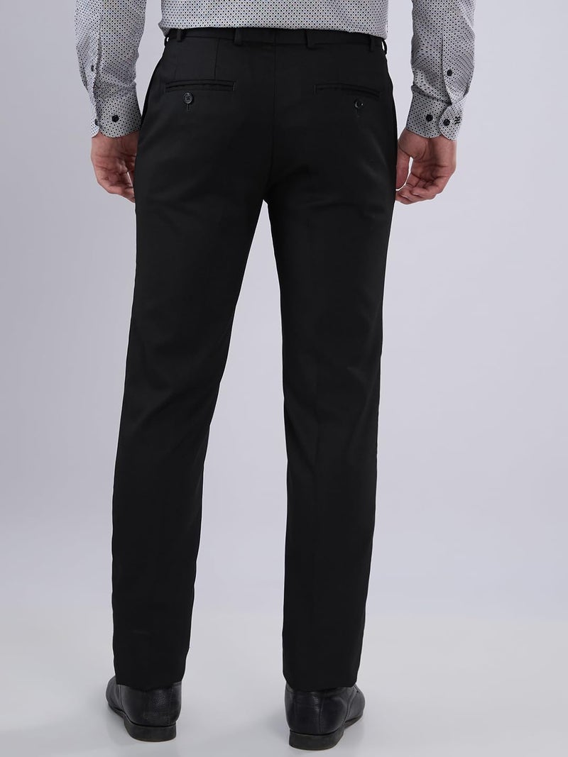 Raymond Men's Slim Fit Formal Trousers, Poly Viscose Lycra Blend, Structure Pattern | Black - Image 4