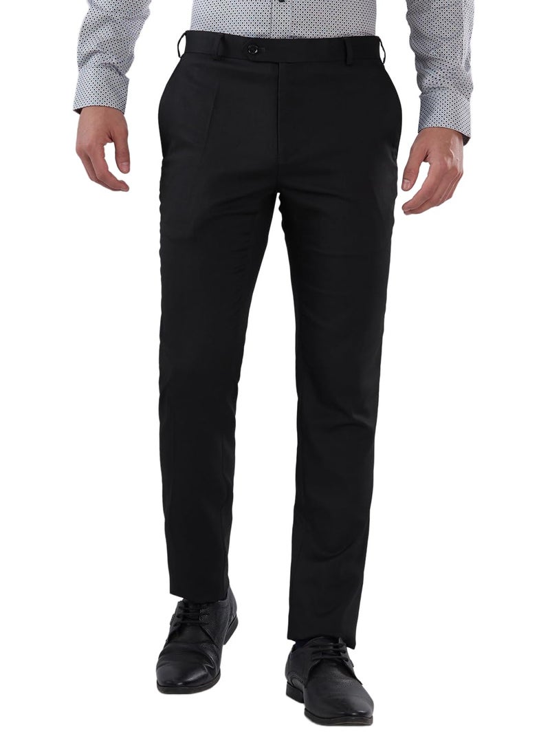 Raymond Men's Slim Fit Formal Trousers, Poly Viscose Lycra Blend, Structure Pattern | Black - Image 1