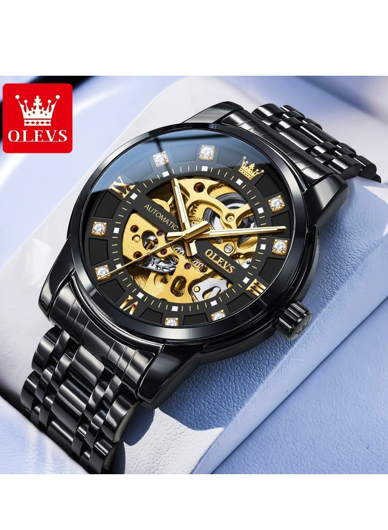 أوليفز ساعة OLEVS الرجالية الميكانيكية الفاخرة المرصعة بالألماس الهيكلي 9901 - Image 1