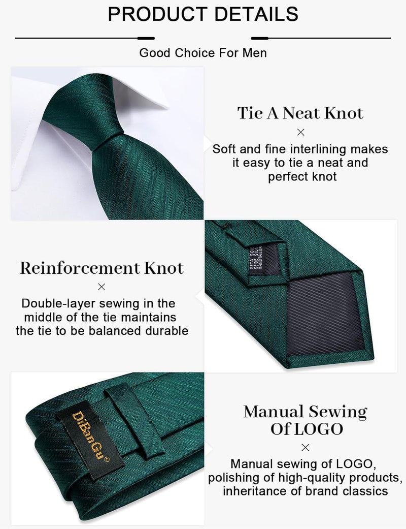 DiBanGu Mens Silk Necktie Solid Color Tie and Pocket Square Cufflink Tie Clip Set Woven Plain Ties for Men Wedding Party - Image 5