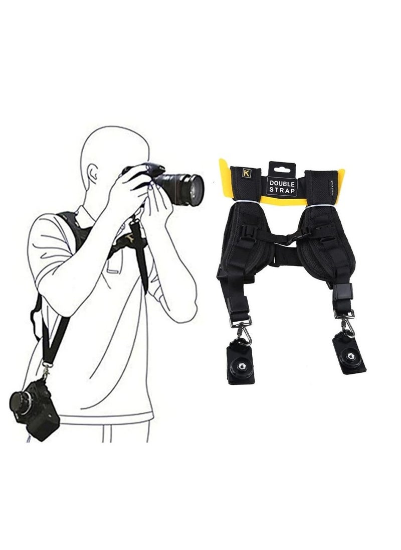 Generic Double Digital Camera Quick Rapid Adjustment Shoulder Sling Belt for Canon Nikon Sony 2 -Black  - Image 1