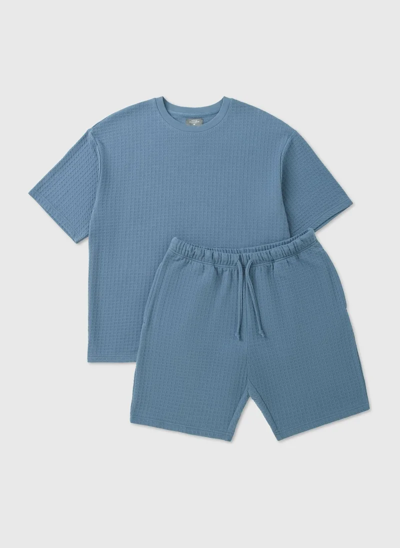 Matalan Blue Blue Waffle Short Pyjama Set for Men | Best Price UAE