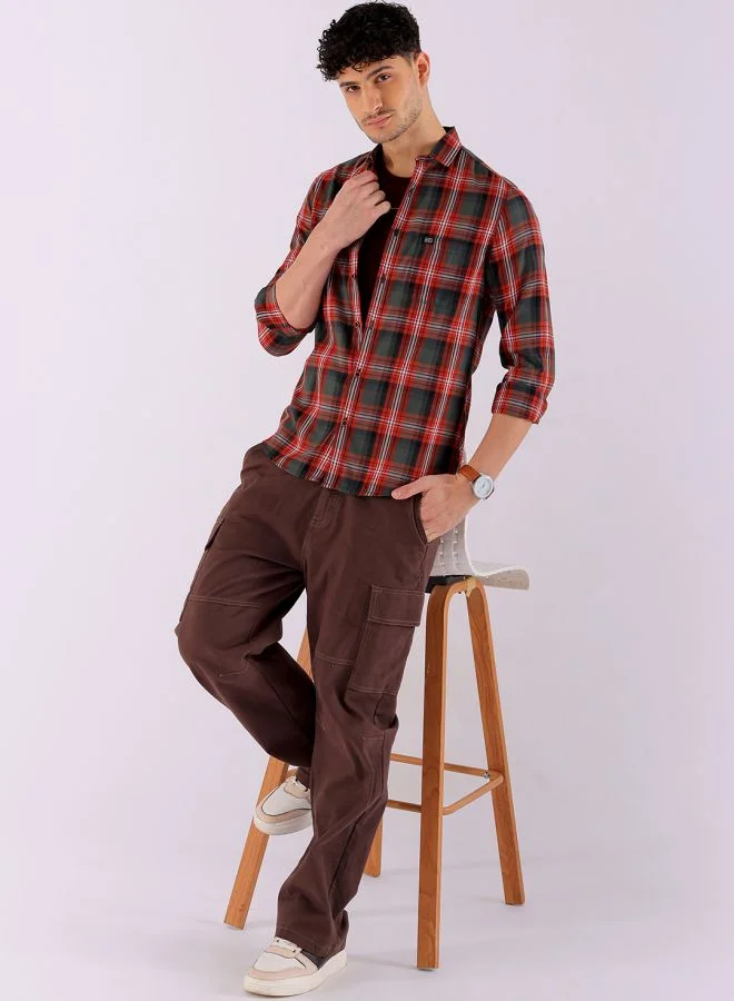 The Indian Garage Co Men Regular Fit Checkered Full Sleeves Cutaway Collar Casual Shirt