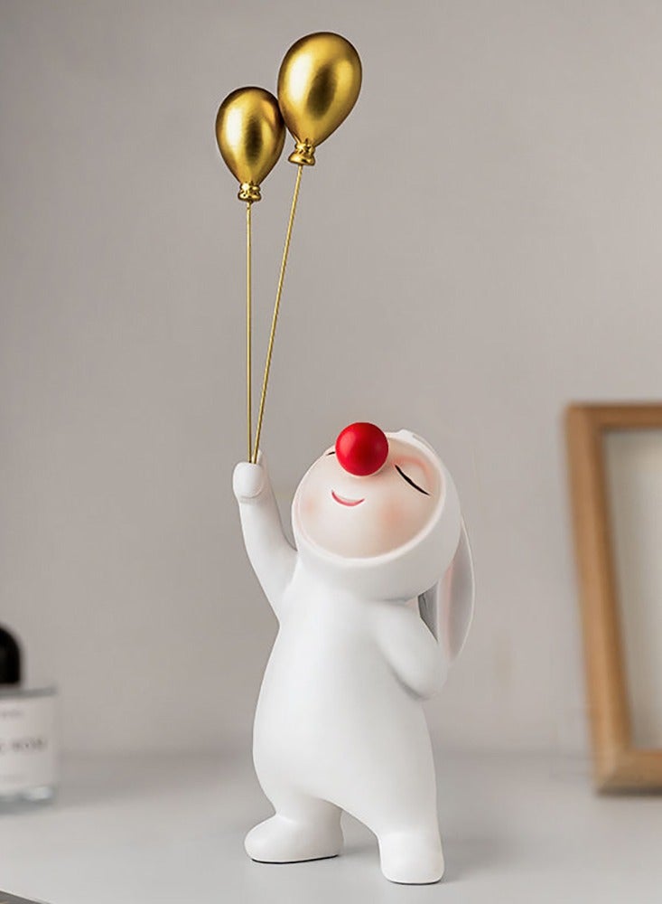 Beauenty Nordic Decorative Clown Portrait Sculpture Golden Candy/Key Storage Tray Cute Cartoon Kids Holding Balloons Figurine Decor - Image 1