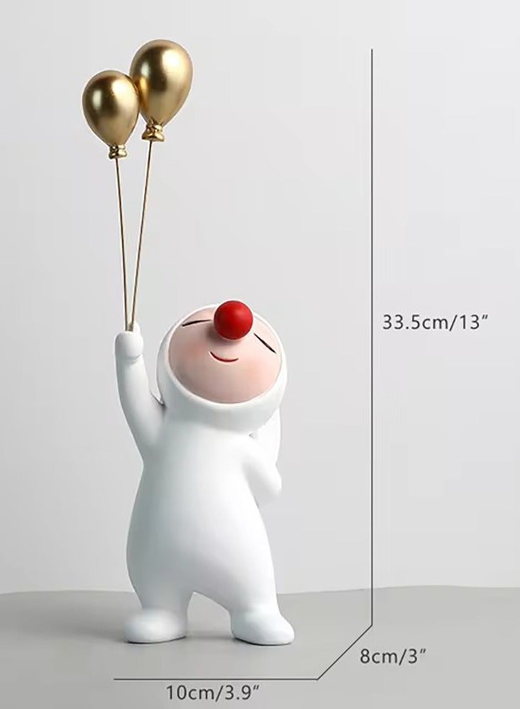 Beauenty Nordic Decorative Clown Portrait Sculpture Golden Candy/Key Storage Tray Cute Cartoon Kids Holding Balloons Figurine Decor - Image 2