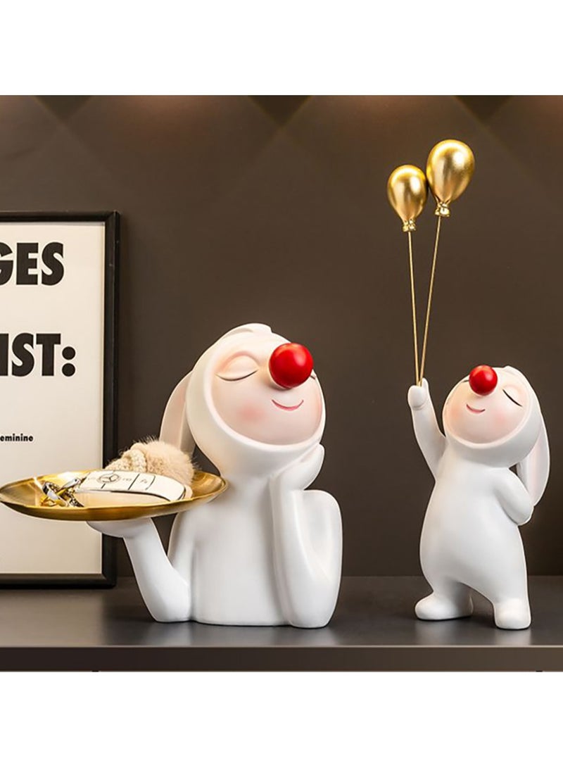 Beauenty Nordic Decorative Clown Portrait Sculpture Golden Candy/Key Storage Tray Cute Cartoon Kids Holding Balloons Figurine Decor - Image 3