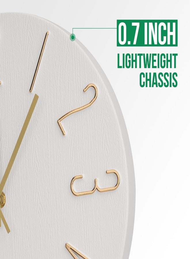 bakbrand Wall Clock 12 Inch Silent Non-Ticking Imitation Wood Indoor Clock Round White Decor Clock Modern 3D Figures Quartz Wall Clocks for Home, Hotel, Office, School, Bedroom, Living Room, Kitchen - Image 4