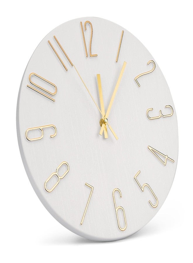bakbrand Wall Clock 12 Inch Silent Non-Ticking Imitation Wood Indoor Clock Round White Decor Clock Modern 3D Figures Quartz Wall Clocks for Home, Hotel, Office, School, Bedroom, Living Room, Kitchen - Image 2