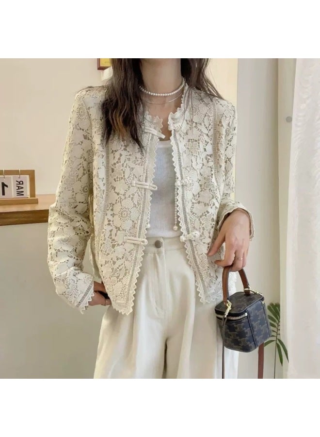 Chinoiserie Lace Crochet Short Outwear For Women European Station Early Autumn 2024 European Women's Thin Baseball Uniform Trend