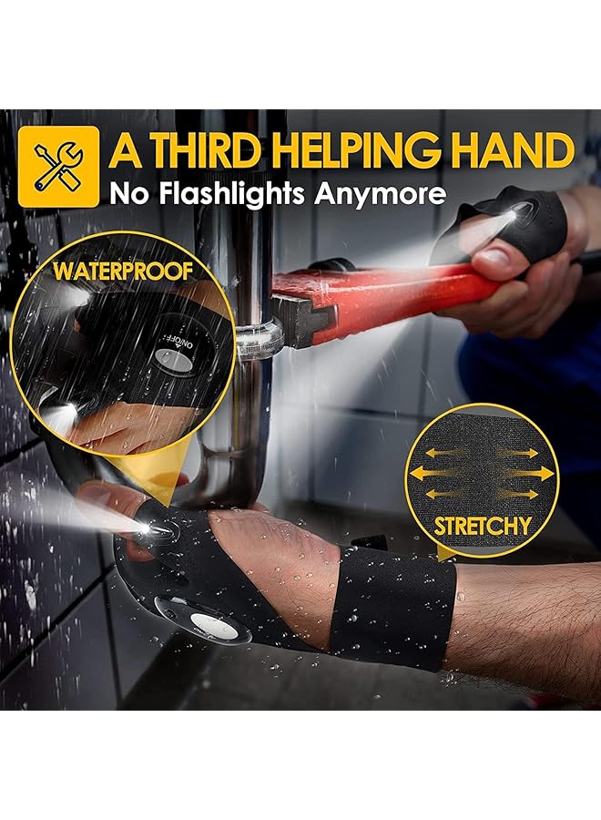 Bukela LED Flashlight Gloves Handsfree Lights for Fishing Camping Hiking Repairing Cool Unique Tool Gadget for Mechanic Car Guy & Electrician Dad Husband Handyman Car Repair 1 Pair Black - Image 2