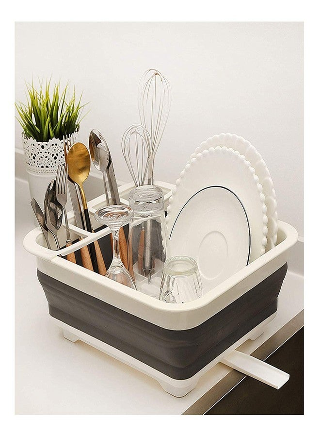 JIGVA Multifunctional Silicon Dish Drainer Collapsible Drying Rack Portable Dinnerware Organizer Heavy Duty Plastic & Silicone for Easy Cleaning - Image 4