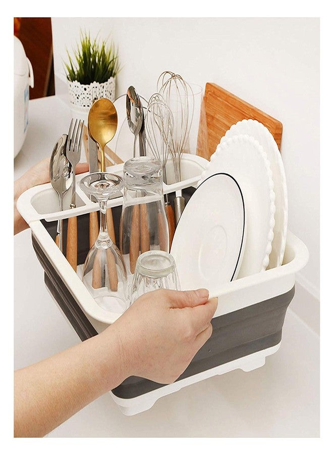 JIGVA Multifunctional Silicon Dish Drainer Collapsible Drying Rack Portable Dinnerware Organizer Heavy Duty Plastic & Silicone for Easy Cleaning - Image 3