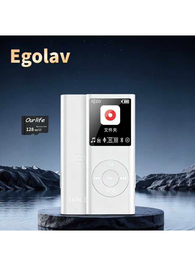 إيغوروف مشغل MP3 عالي السعة بسعة 128 جيجابايت: مشغل موسيقى محمول بتقنية البلوتوث للطلاب مع ميزات تسجيل الفصول الدراسية والكتب الإلكترونية وتسجيل راديو FM - مشغل موسيقى محمول متعدد الوظائف. الهدية المثالية للأصدقاء أو زملاء الدراسة أو كهدية عيد ميلاد (أبيض) - Image 1