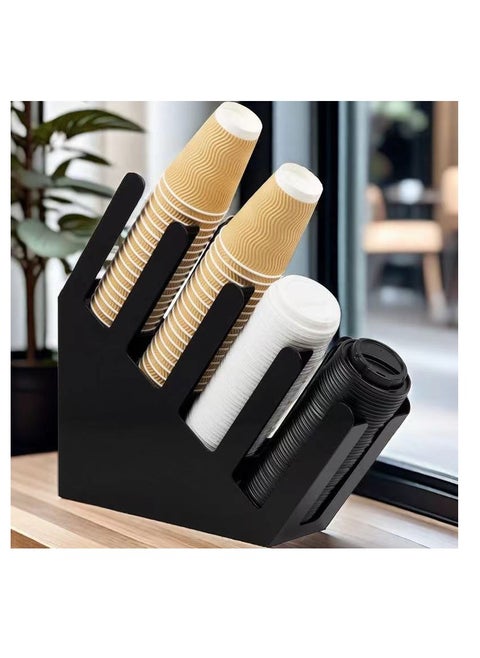 Fancy Cup And Lid Holder, 4 Compartment, Black Acrylic