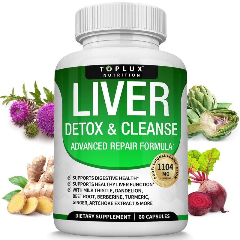Liver Cleanse Detox Repair Formula Liver Detox Supplement Milk Thistle with Dandelion Artichoke Turmeric Beet Root Turmeric More for Natural Fast Herbal Cleansing Nongmo Vegan 60 Capsules