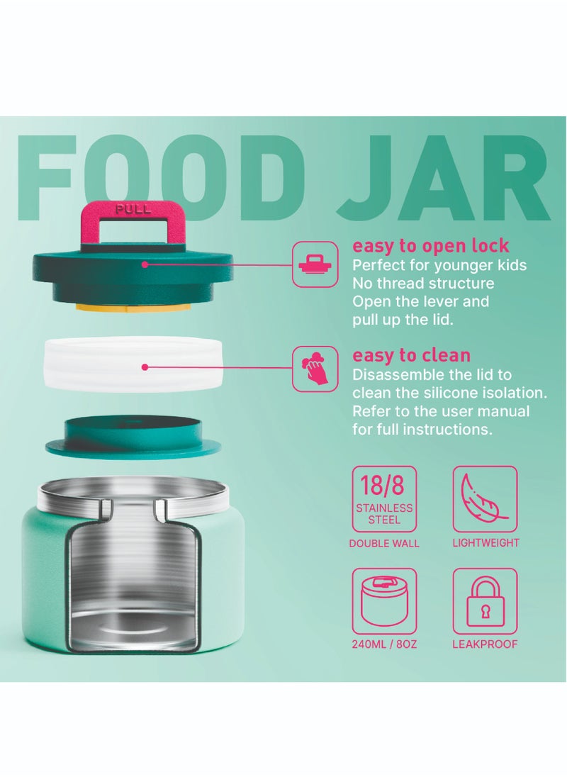 BEOLA - 240ml Replaceable Nesting Food Jar for Lunch Box, Thermos Stainless Steel Double Wall Insulated Travel Food Flask for Kids, 8oz (Mint) - Image 1