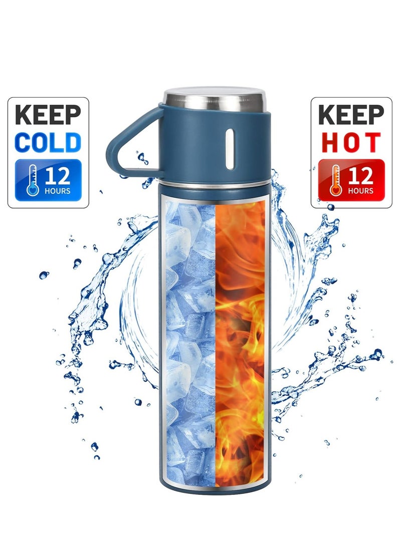 ELTRAZONE 500ml/17 OZ Stainless Steel Coffee Thermo Vacuum Flask Set, Insulated Water Bottle with Three Cup for Hot and Cold Drinks, Blue - Image 3