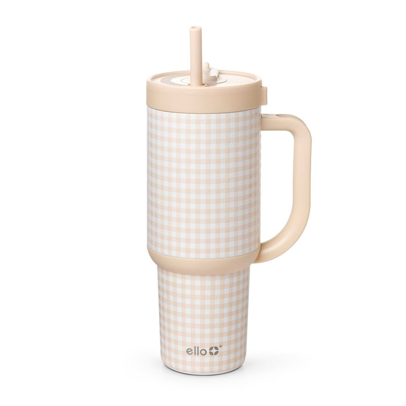 Ello Oasis 30oz Stainless Steel Water Bottle - Beige Gingham - Image 1