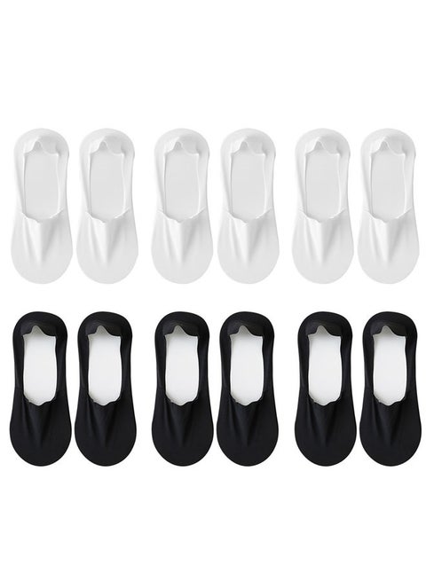6 Pairs Mens No Show Socks Thin Silk Non Slip Low Cut Liner Socks Invisible for Flats Boat Loafers Boat White Black
