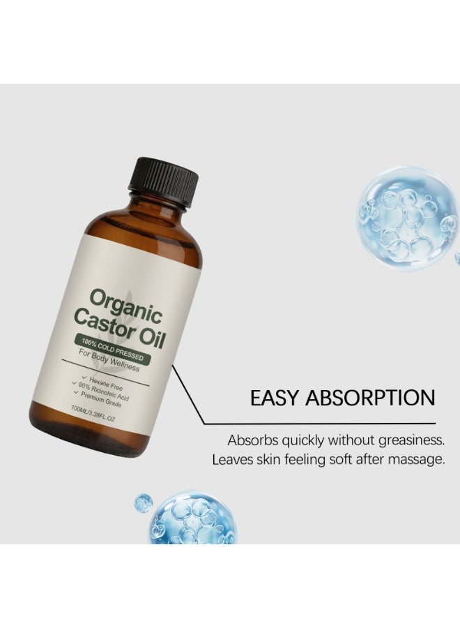 Organic Premium Organic Castor Oil | Cold Pressed Hexane Free with 90% Ricinoleic Acid, Easy Absorb Deep Hydration Oil for Firming Skin, Hair & Eyelash Care, 100ml - Image 4