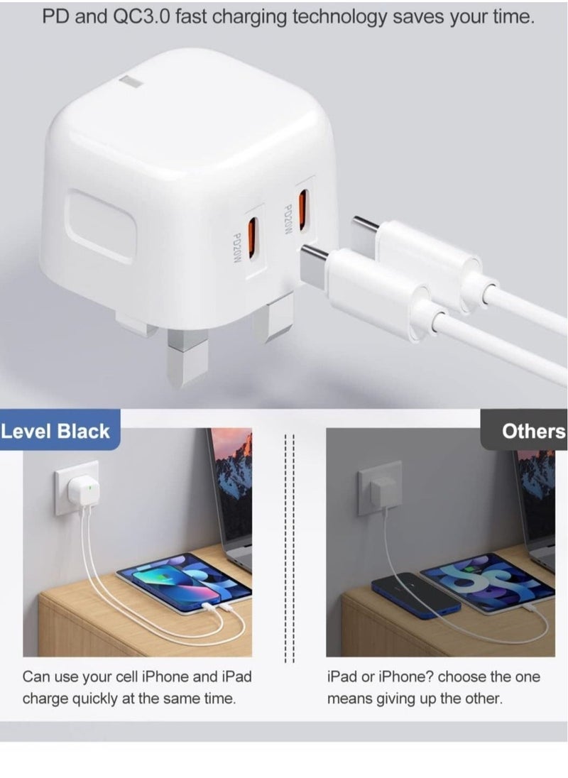 Original 35W USB-C Power Adapter For iPhone 14 13 12 11 Pro Max 14 Plus XS XR XS Max iPad Pro Macbook Dual Type C Port PD Fast Charging UK Plug Wall Charger