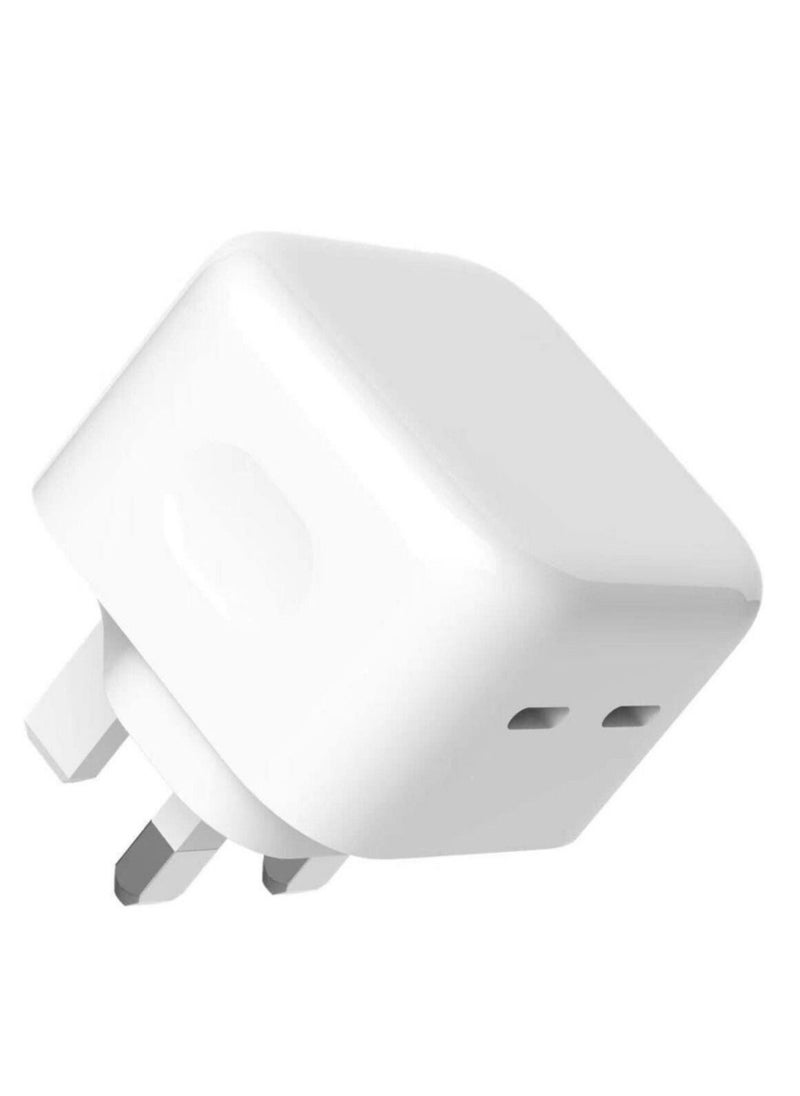 Original 35W USB-C Power Adapter For iPhone 14 13 12 11 Pro Max 14 Plus XS XR XS Max iPad Pro Macbook Dual Type C Port PD Fast Charging UK Plug Wall Charger