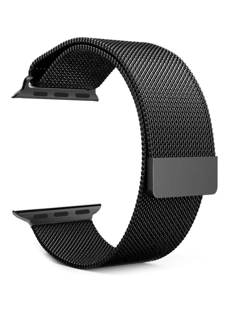 Milanese Loop Stainless Steel with Magnetic Clasp Bands for Apple Watch 42mm/44mm - Black Color - Image 2