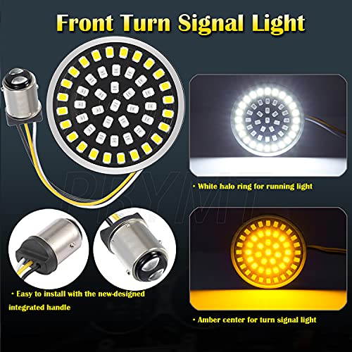 PBYMT 1157 LED Front Turn Signal Light 2" Bullet Smoke Lens Cover Kit Compatible for Harley Davidson Dyna Softail Touring Road King Electra Street Glide 1997-2024 - Image 3