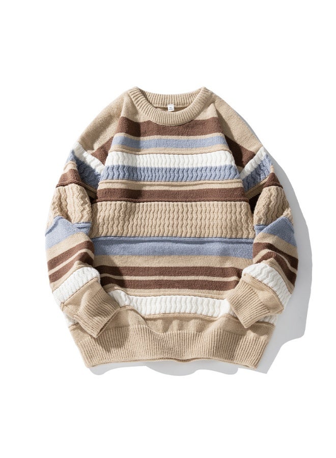 NIBEMINENT Autumn Winter  Men  Knitted Sweater Casual Couple Striped Sweater Thick Warm Knit Loose Black Wool Pullovers Coats - Image 1