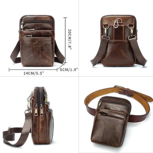 WFCKPQF Cell Phone Holder Waist Belt Bag, Small Bag Crossbody Men Cell Phone Purse, Leather Waterproof Mens Cell Phone Belt Holster Case Belt Waist Bag Travel Messenger Pouch Shoulder Pack Sling Wallet - Image 4