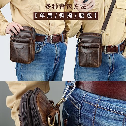 WFCKPQF Cell Phone Holder Waist Belt Bag, Small Bag Crossbody Men Cell Phone Purse, Leather Waterproof Mens Cell Phone Belt Holster Case Belt Waist Bag Travel Messenger Pouch Shoulder Pack Sling Wallet - Image 5