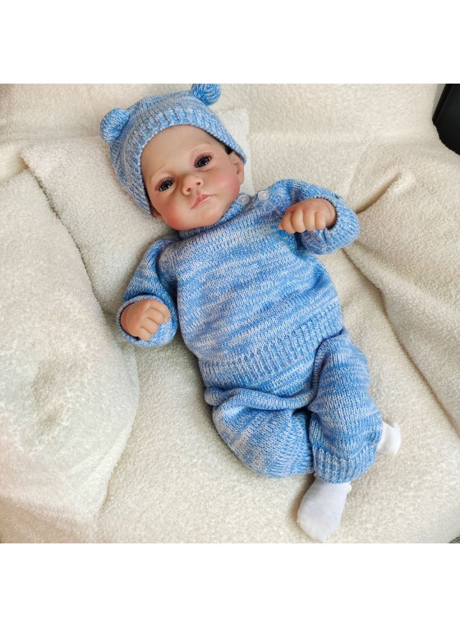 NPK 18-inch Blue Sweater Set Doll, Cute Doll, Lifelike Reborn Toddler Doll, Handmade Silicone Soft Vinyl Reborn Baby Doll, Lifelike, Newborn Doll Toy Set for Kids - Image 1